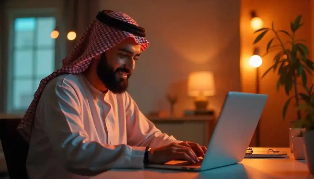 شاب-سعودي-يدير-أحد-مشاريع-صغيرة-ناجحة-للشباب-في-السعودية-مع منصة-أرفف-للتجارة-الإلكترونية